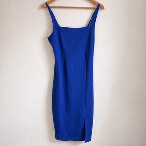 Cobalt blue cocktail dress with slit